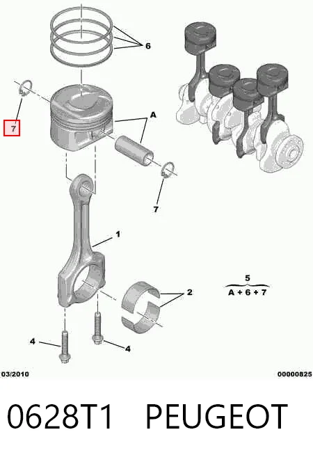 0628T1 Peugeot/Citroen Tłok, komplet do jednego cylindru, STD