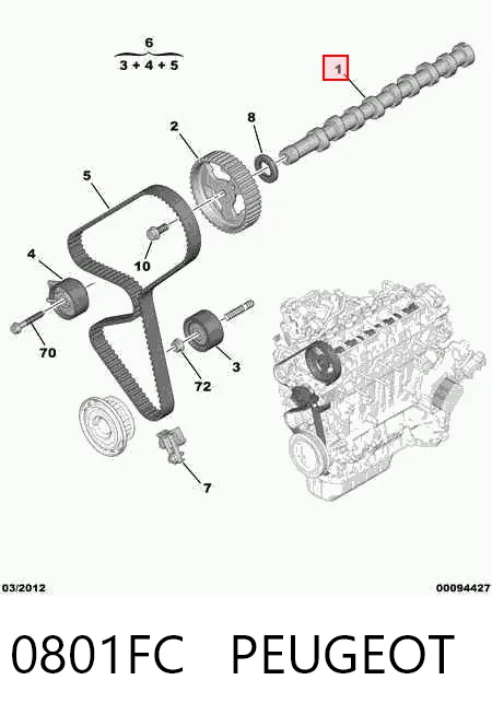 0801FC Peugeot/Citroen Wał rozrządu silnika
