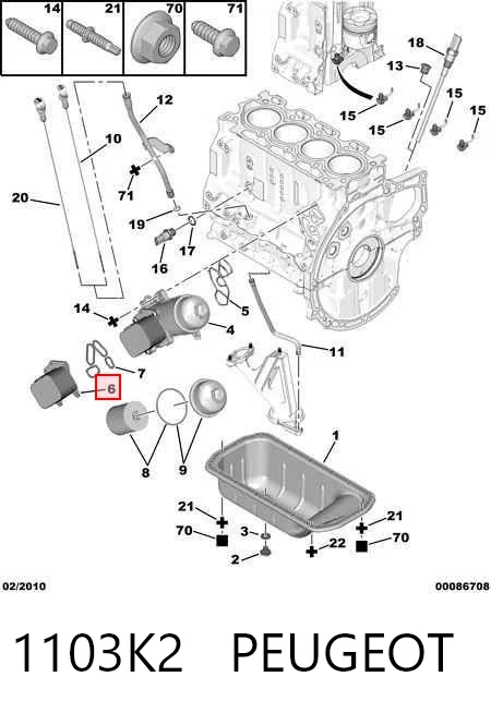 1103K2 Peugeot/Citroen Chłodnica oleju, pod filtrem