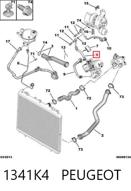 1341K4 Peugeot/Citroen Przewód (króciec) chłodzenia turbiny cieczą, dopływ