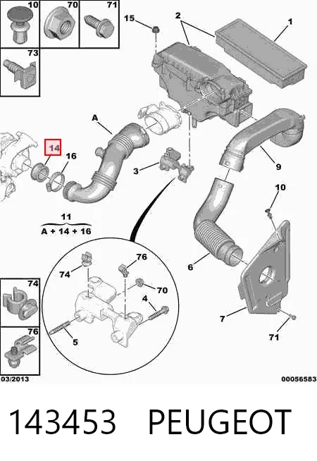143453 Peugeot/Citroen Króciec powietrza, wylot filtra powietrznego