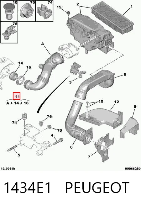 1434E1 Peugeot/Citroen Króciec powietrza, wylot filtra powietrznego