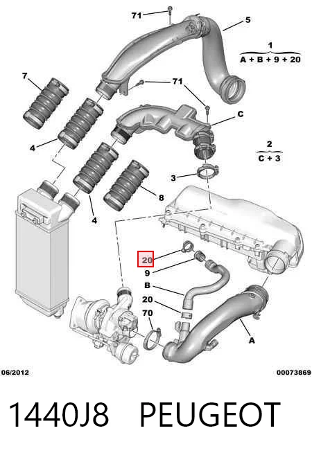 1440J8 Peugeot/Citroen Króciec powietrza, wlot do turbiny (doładowanie)