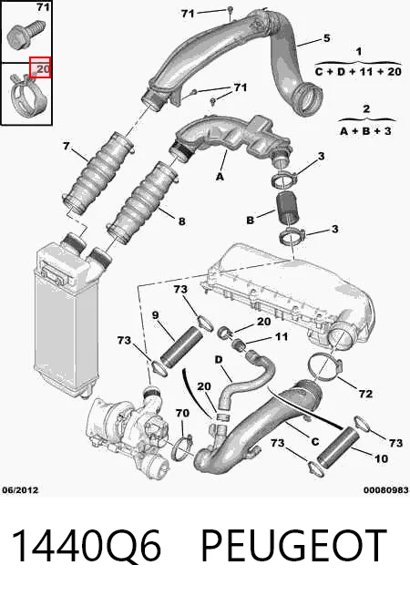 1440Q6 Peugeot/Citroen Króciec powietrza, wlot do turbiny (doładowanie)