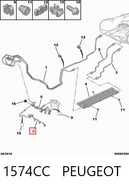 1574CC Peugeot/Citroen Rurka paliwa, zwrotna od wtryskiwaczy