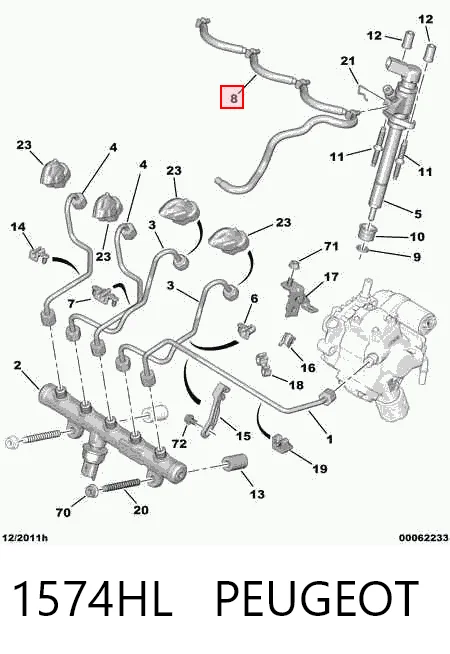 1574HL Peugeot/Citroen Rurka paliwa, zwrotna od wtryskiwaczy