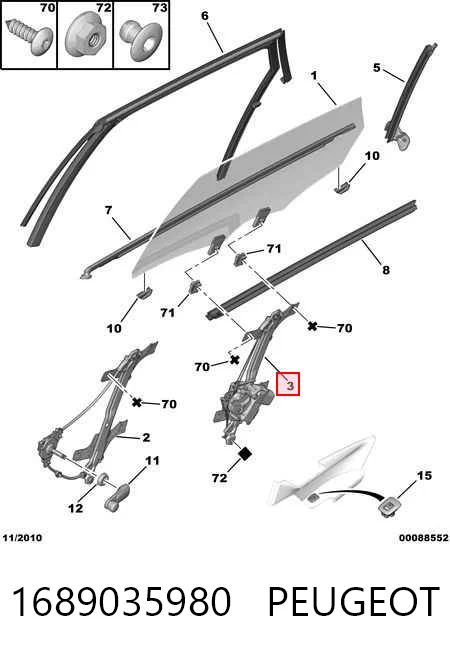 Mechanizm podnoszenia szyby drzwi tylnych lewych 1689035980 General Motors