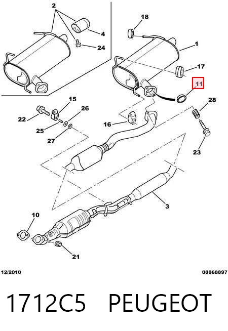 Uszczelka rury odbiornika tłumika do Peugeot 4007 VU, VV