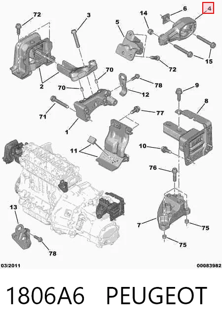 1806A6 Peugeot/Citroen Poduszka (podpora) silnika tylna