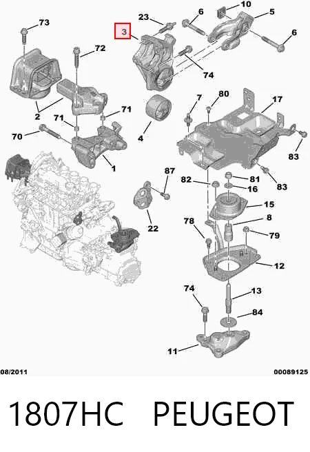 1807HC Peugeot/Citroen Poduszka (podpora) silnika tylna