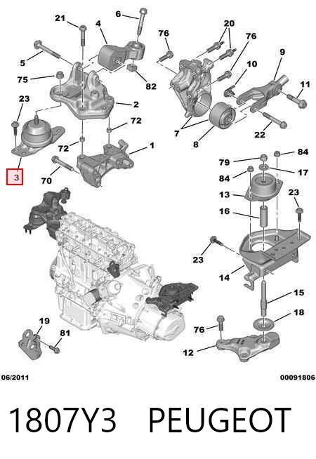 1807Y3 Peugeot/Citroen Poduszka (podpora) silnika prawa