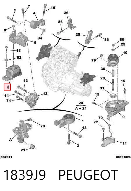 1839J9 Peugeot/Citroen Poduszka (podpora) silnika prawa dolna