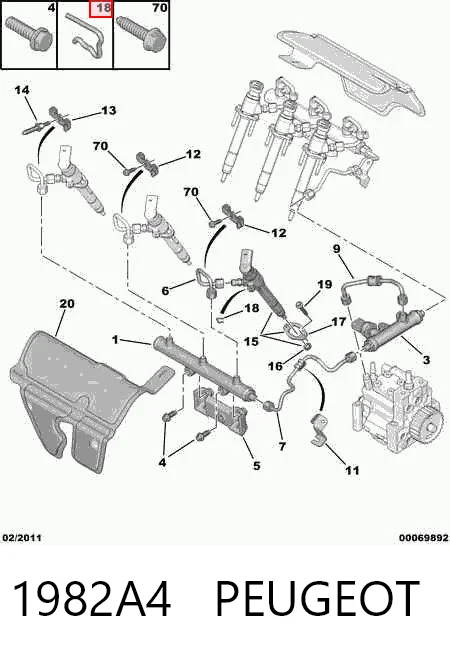 1982A4 Peugeot/Citroen Zacisk mocujący rurki zwrotnej wtryskiwaczy
