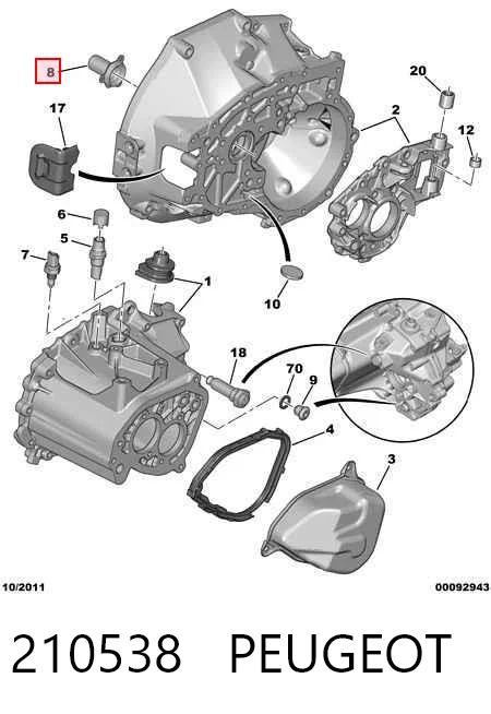 210538 Peugeot/Citroen Prowadnica wału sprzęgłowego skrzyni biegów