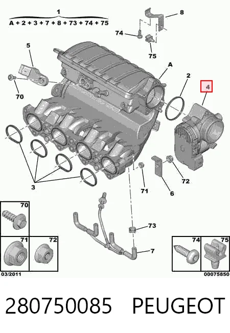 280750085 Peugeot/Citroen Przepustnica, komplet