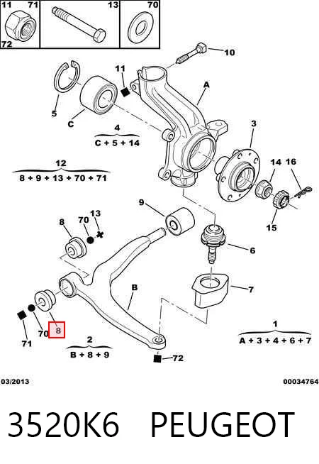 Wahacz zawieszenia przedniego dolny lewy Peugeot 605 