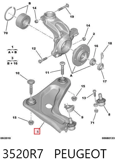 3520R7 Peugeot/Citroen Wahacz zawieszenia przedniego dolny lewy