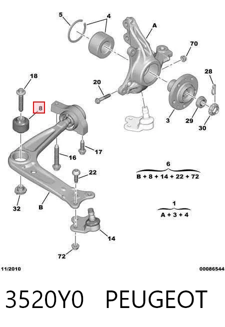 3520Y0 Peugeot/Citroen Wahacz zawieszenia przedniego dolny lewy