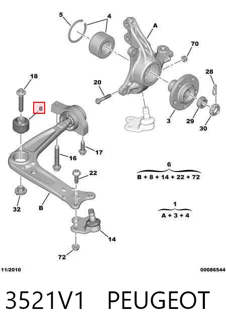 3521V1 Peugeot/Citroen Wahacz zawieszenia przedniego dolny prawy