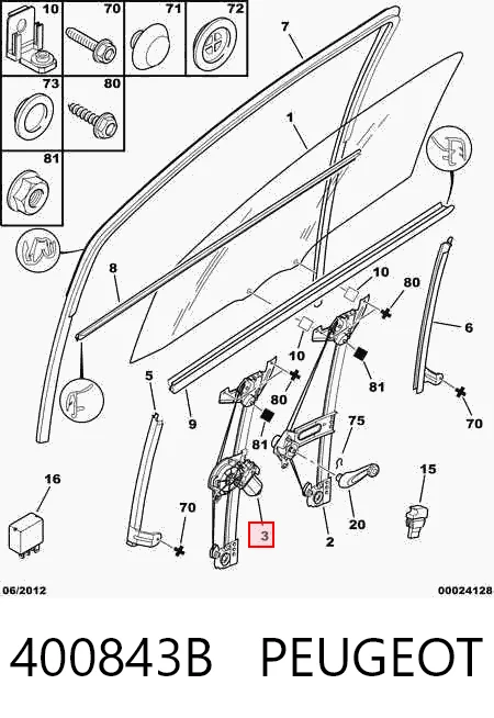  Mechanizm podnoszenia szyby drzwi przednich lewych Citroen C1 1