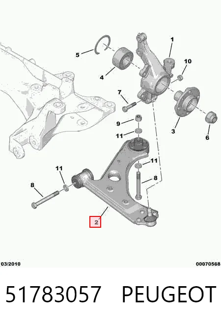 51783057 Peugeot/Citroen Wahacz zawieszenia przedniego dolny lewy