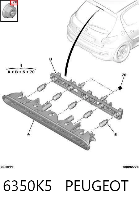 Lampa stop tylna dodatkowa do Peugeot 206  2A/C