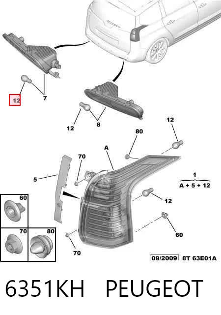 Lampa zespolona tylna prawa do Peugeot 5008 I 0U