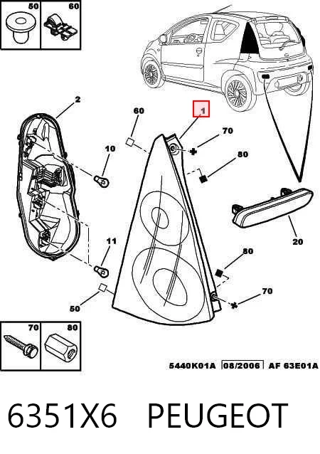 Lampa zespolona tylna prawa Peugeot 107 