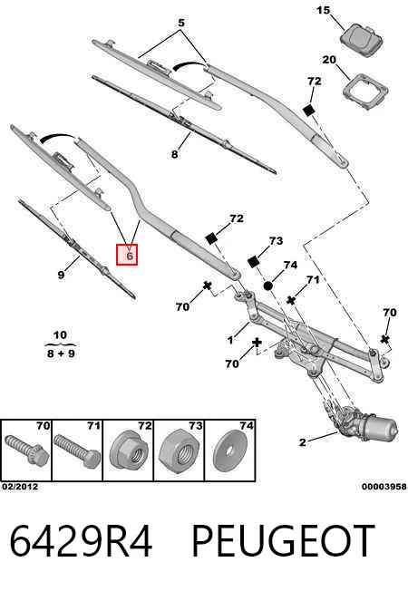 Ramię wycieraczki szyby przedniej do Peugeot 607  9D, 9U