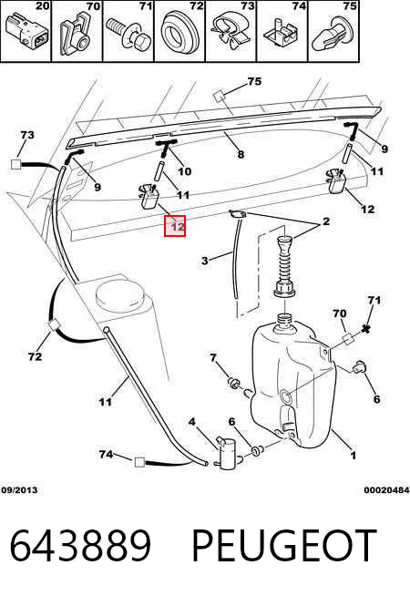 Dysza spryskiwacza szyby przedniej do Peugeot 406  8E, F