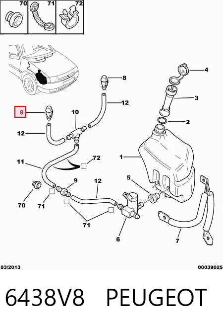 6438V8 Peugeot/Citroen Dysza spryskiwacza szyby przedniej
