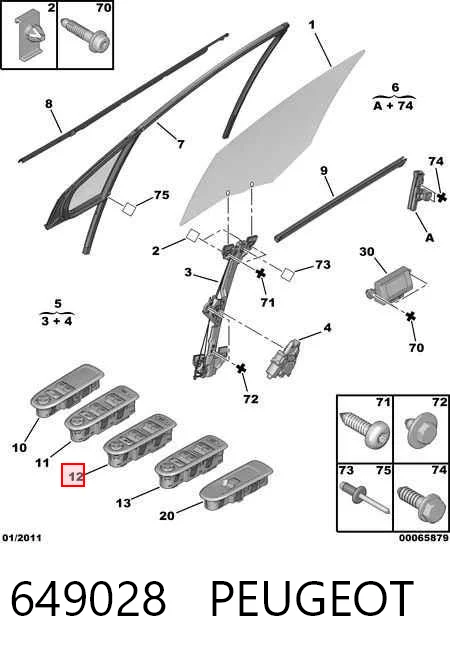 649028 Peugeot/Citroen Panel przyciskowy sterowania podnośnikiem szyby przedni lewy