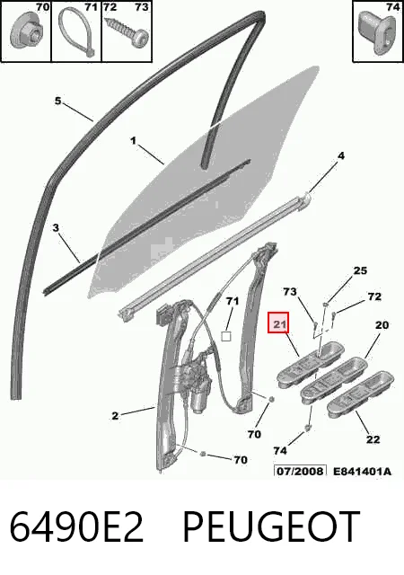 6490E2 Peugeot/Citroen Włącznik przyciskowy podnośnika szyby przedni prawy