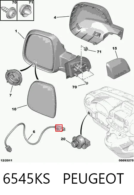 6545KS Peugeot/Citroen Przycisk ogrzewania lusterek wstecznych