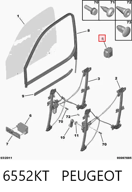 6552KT Peugeot/Citroen Włącznik przyciskowy podnośnika szyby przedni prawy