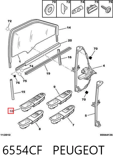 6554CF Peugeot/Citroen Panel przyciskowy sterowania podnośnikiem szyby przedni lewy
