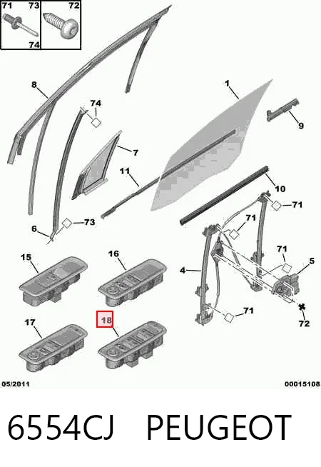6554CJ Peugeot/Citroen Panel przyciskowy sterowania podnośnikiem szyby przedni lewy