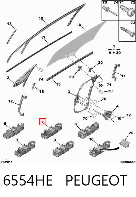 6554HE Peugeot/Citroen Panel przyciskowy sterowania podnośnikiem szyby przedni lewy