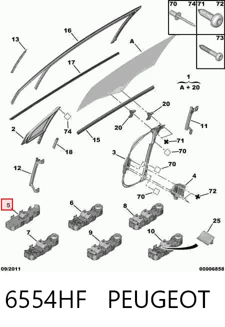 6554HF Peugeot/Citroen Włącznik przyciskowy podnośnika szyby przedni prawy