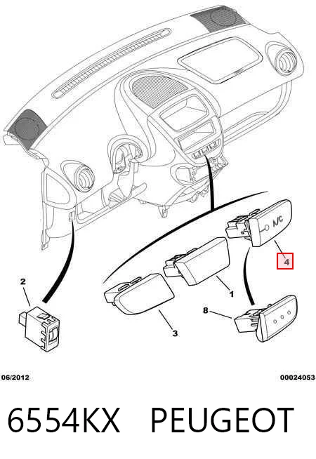 6554KX Peugeot/Citroen Przycisk włączania klimatyzacji