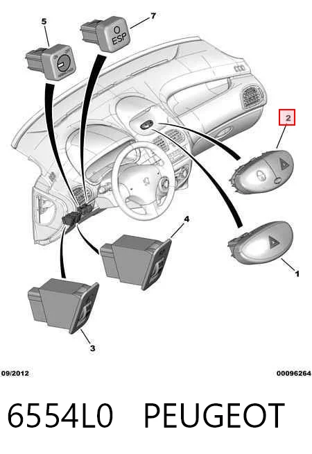 Do koszyka Przycisk włączania światła awaryjnego Peugeot 206  2A/C
