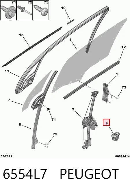 6554L7 Peugeot/Citroen Włącznik przyciskowy podnośnika szyby przedni prawy