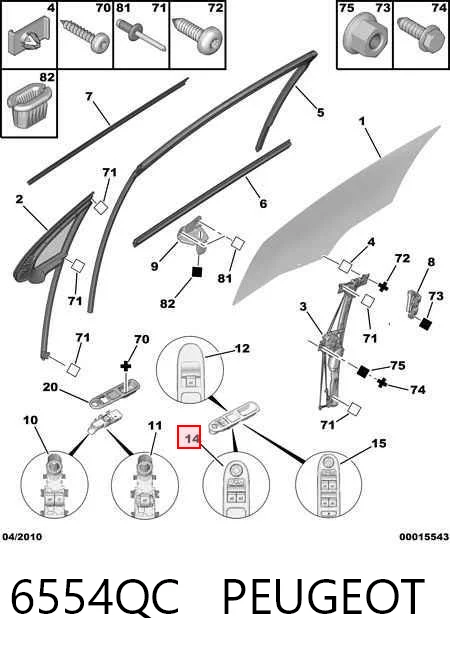 6554QC Peugeot/Citroen Panel przyciskowy sterowania podnośnikiem szyby przedni lewy