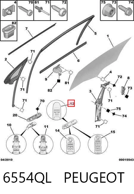6554QL Peugeot/Citroen Włącznik przyciskowy podnośnika szyby przedni prawy