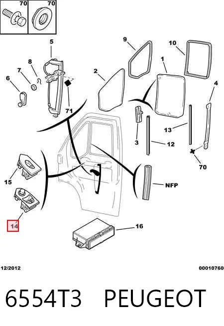 6554T3 Peugeot/Citroen Panel przyciskowy sterowania podnośnikiem szyby przedni lewy