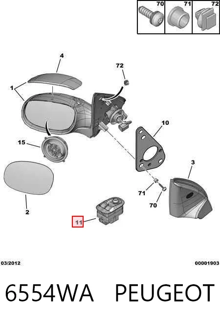 6554WA Peugeot/Citroen Panel przyciskowy sterowania podnośnikiem szyby przedni lewy