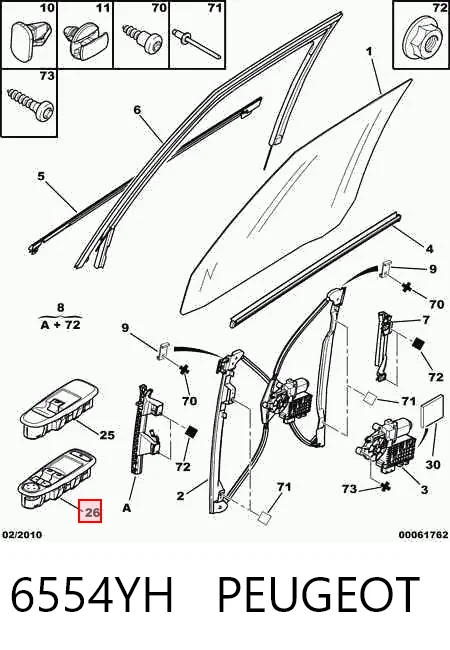 6554YH Peugeot/Citroen Panel przyciskowy sterowania podnośnikiem szyby przedni lewy