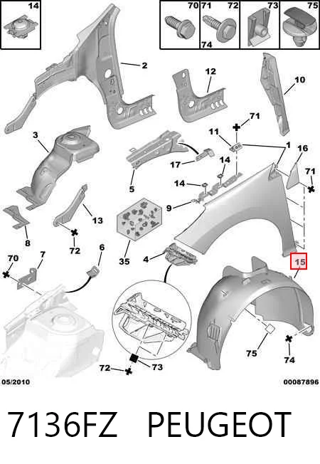 Nadkole błotnika przedniego lewe Peugeot 308 SW I kombi (4E, 4H) (2007 - 2014) cena, od 19,67 USD