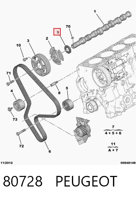 80728 Peugeot/Citroen Uszczelniacz wałka rozrządu silnika