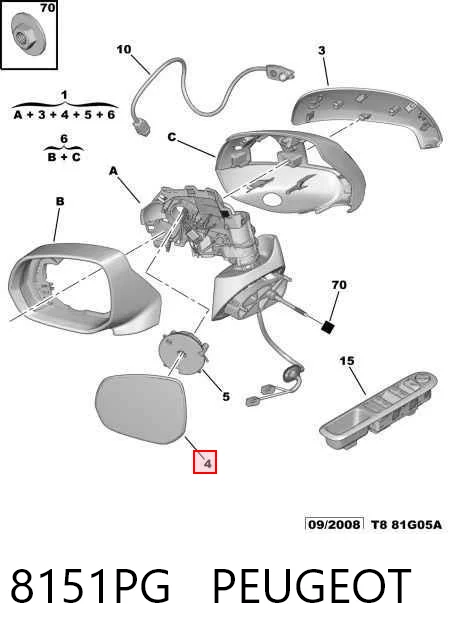 8151PG Peugeot/Citroen Wkład lusterka wstecznego prawego